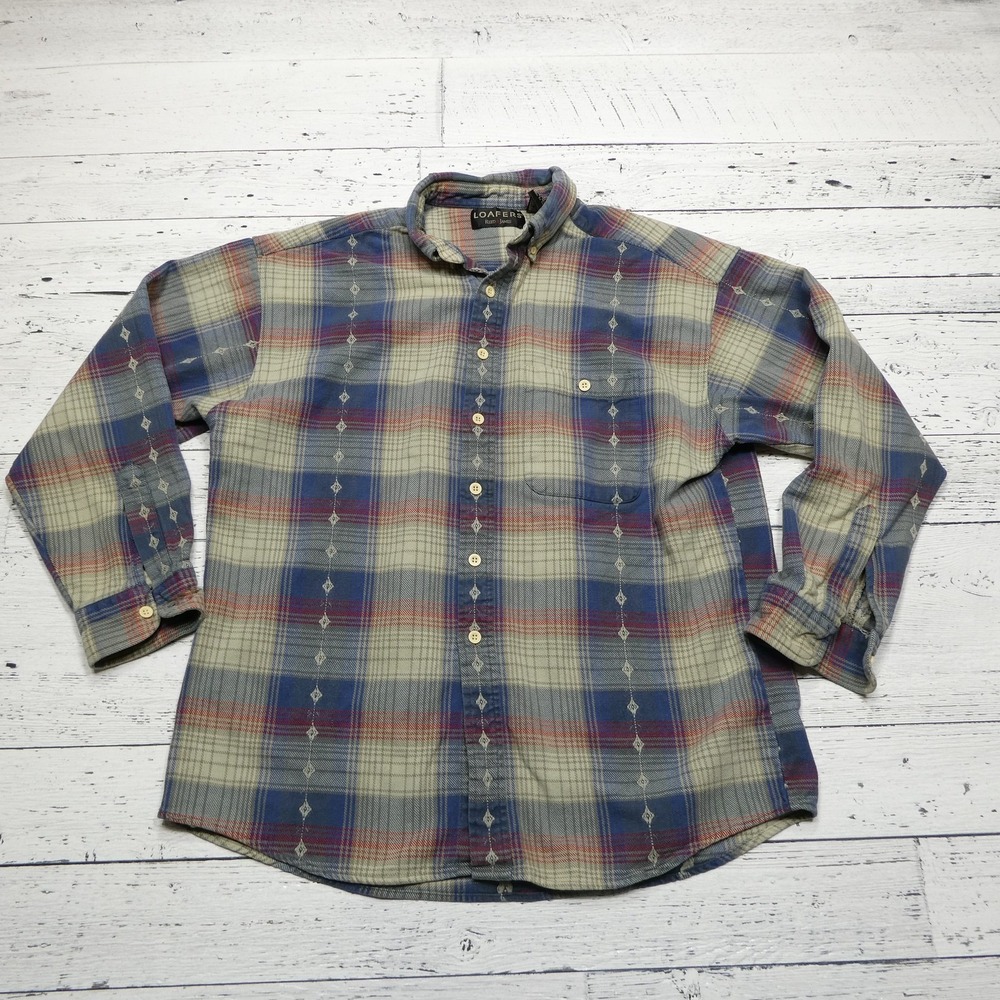 Loafers Reed & James Shirt Mens XL Blue Red Plaid Button Down Casual Western